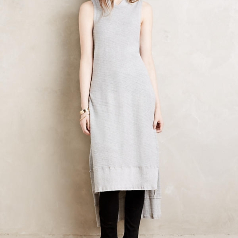 Anthropology Sleeveless Light Gray Maxi‎ Dress with Layered Hem